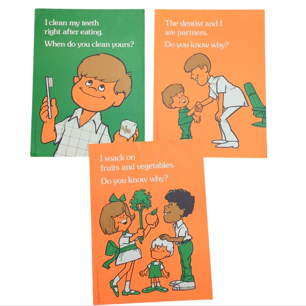 3 Vintage 1973 Dentist Posters! American Dental Association Educational Rare Set